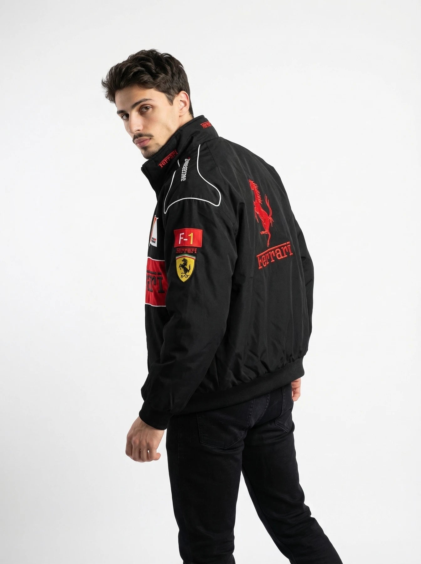 Black Ferrari Racing Jacket – F1 Style